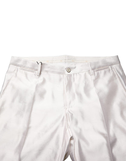 Dolce & Gabbana White Silk Satin Dress Formal Trouser Pants