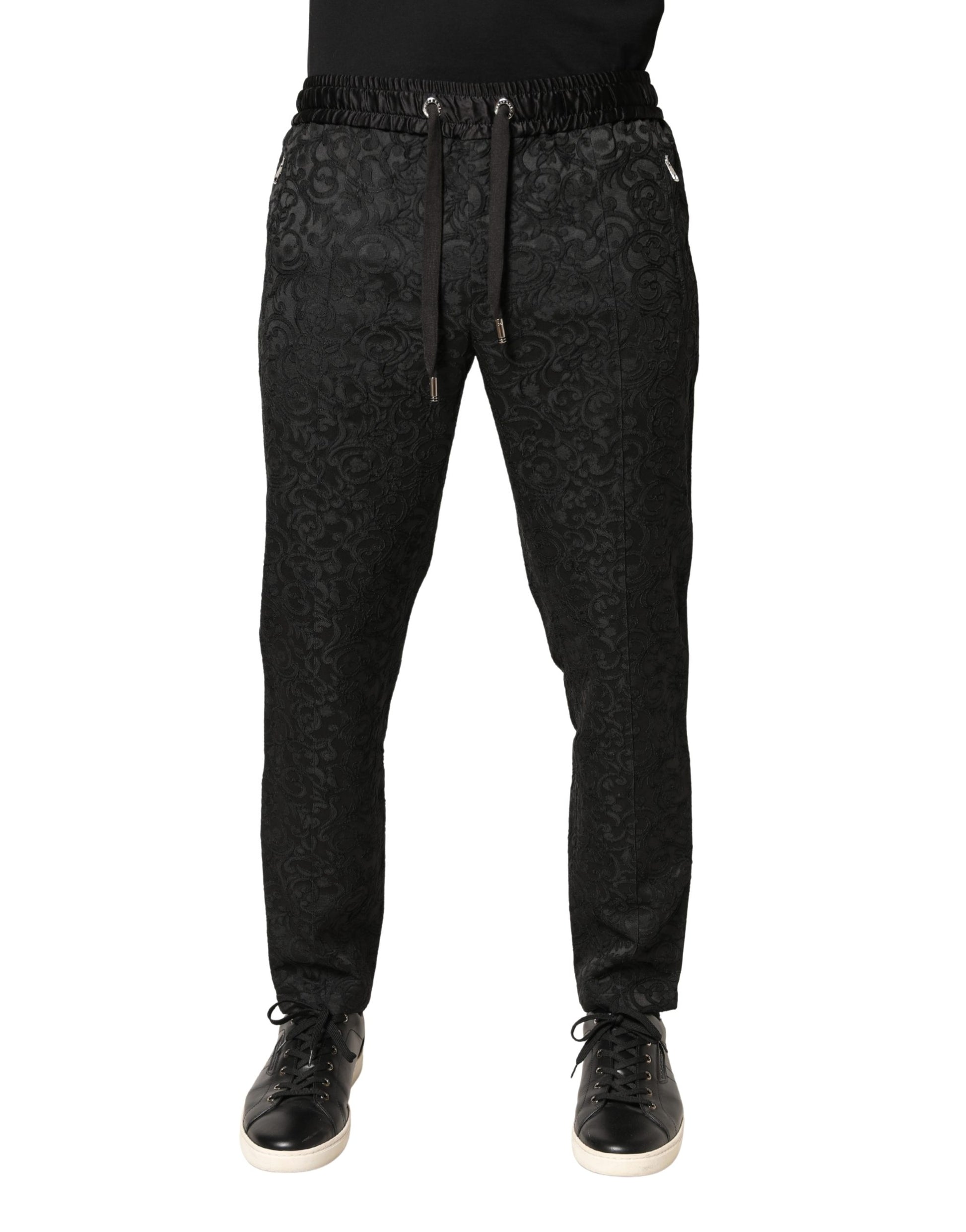 Dolce & Gabbana Black Floral Brocade Skinny Men Dress Pants