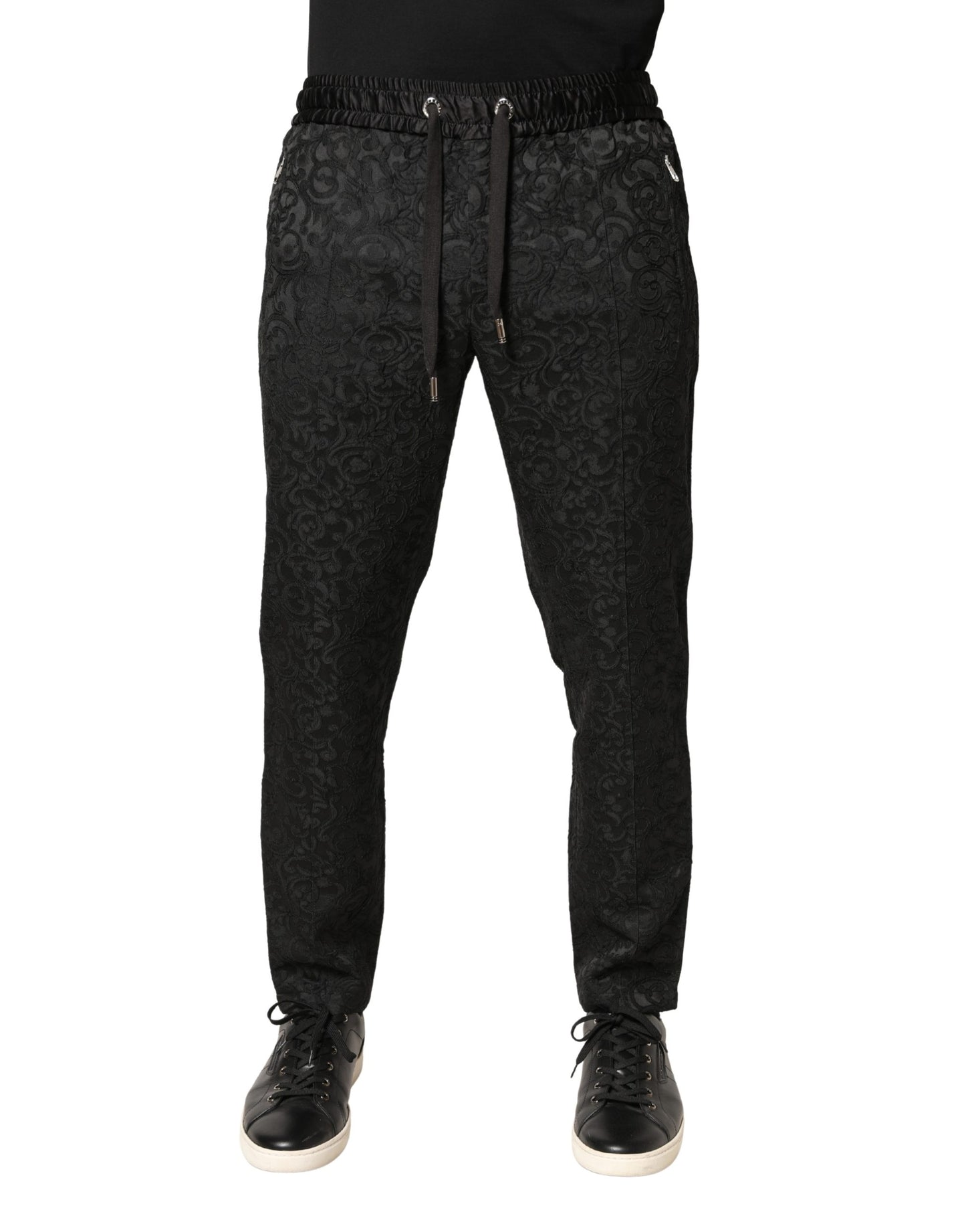 Dolce & Gabbana Black Floral Brocade Skinny Men Dress Pants