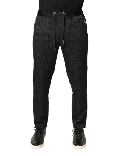 Dolce & Gabbana Black Floral Brocade Skinny Men Dress Pants