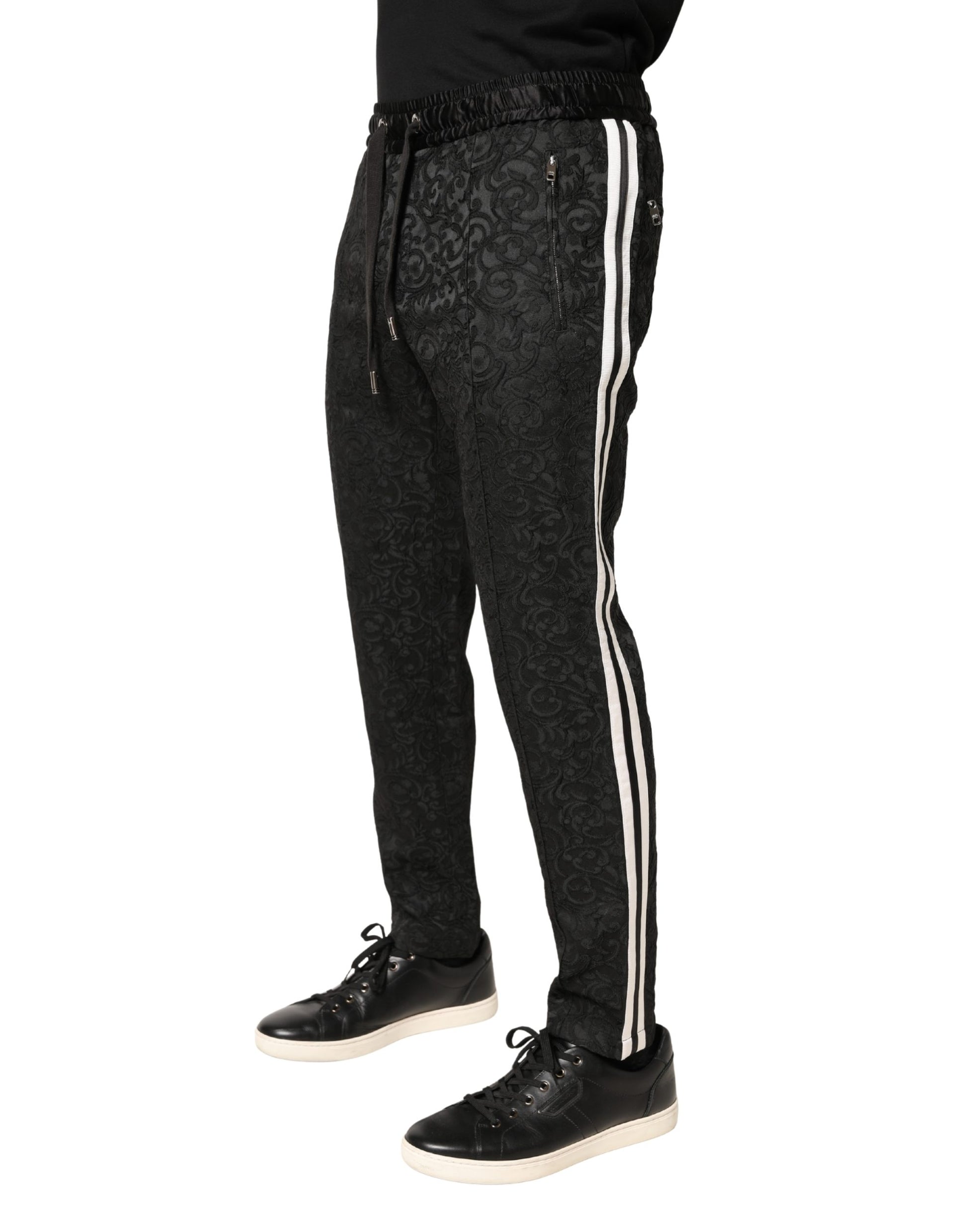 Dolce & Gabbana Black Floral Brocade Skinny Men Dress Pants