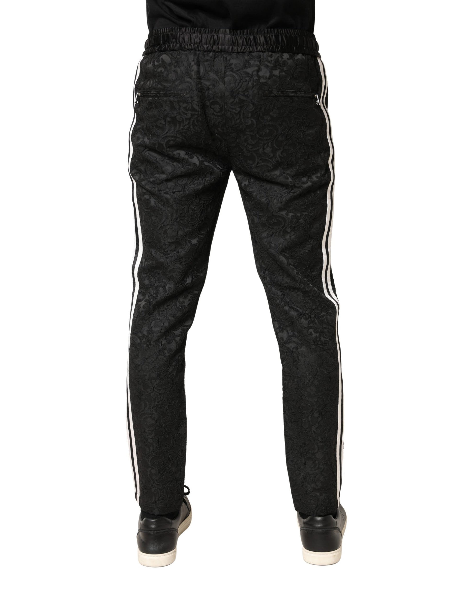 Dolce & Gabbana Black Floral Brocade Skinny Men Dress Pants