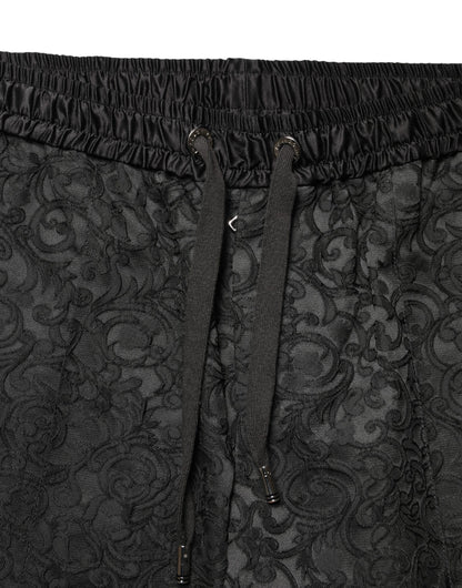 Dolce & Gabbana Black Floral Brocade Skinny Men Dress Pants