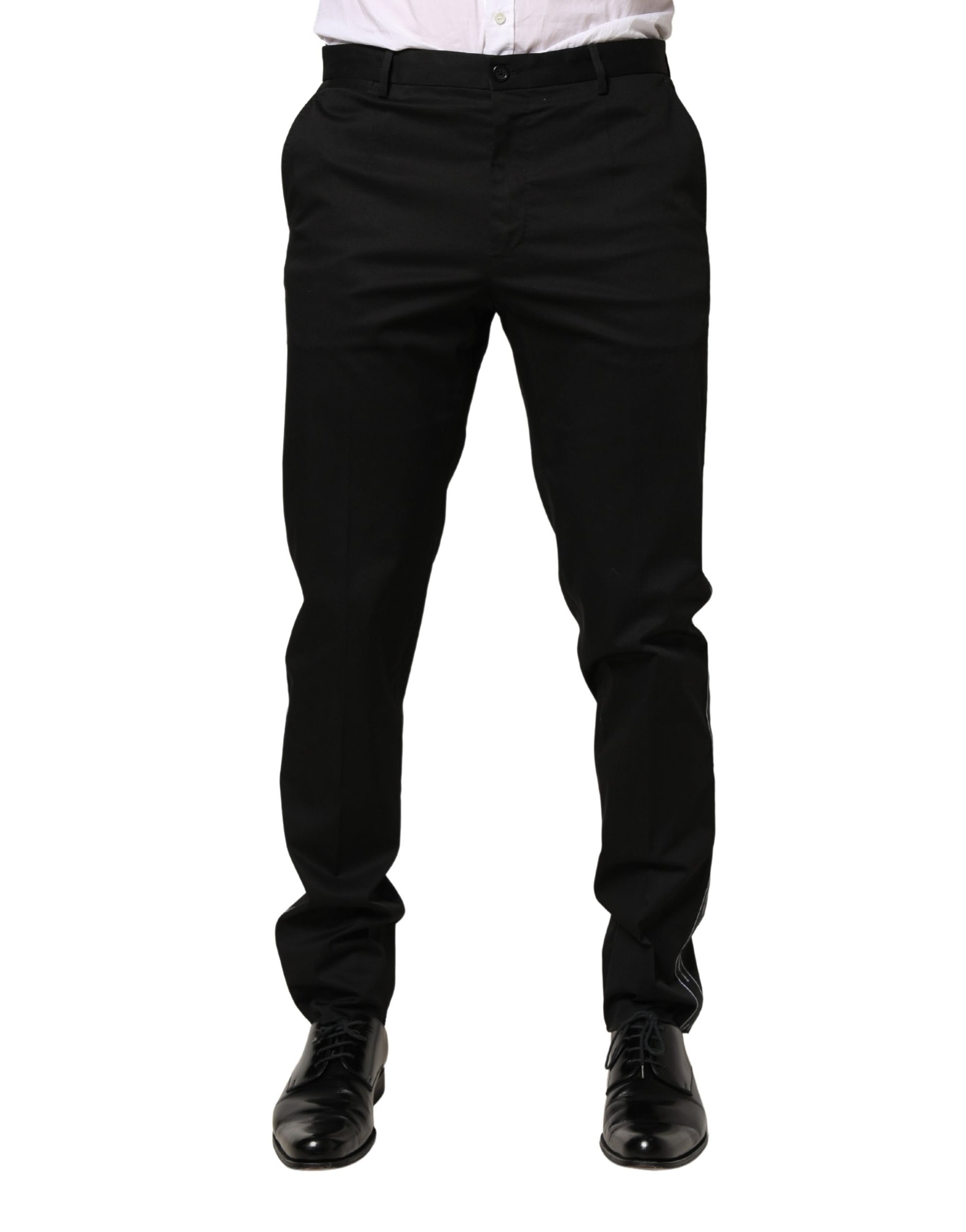 Dolce & Gabbana Black Cotton Skinny Men Dress Trouser Pants