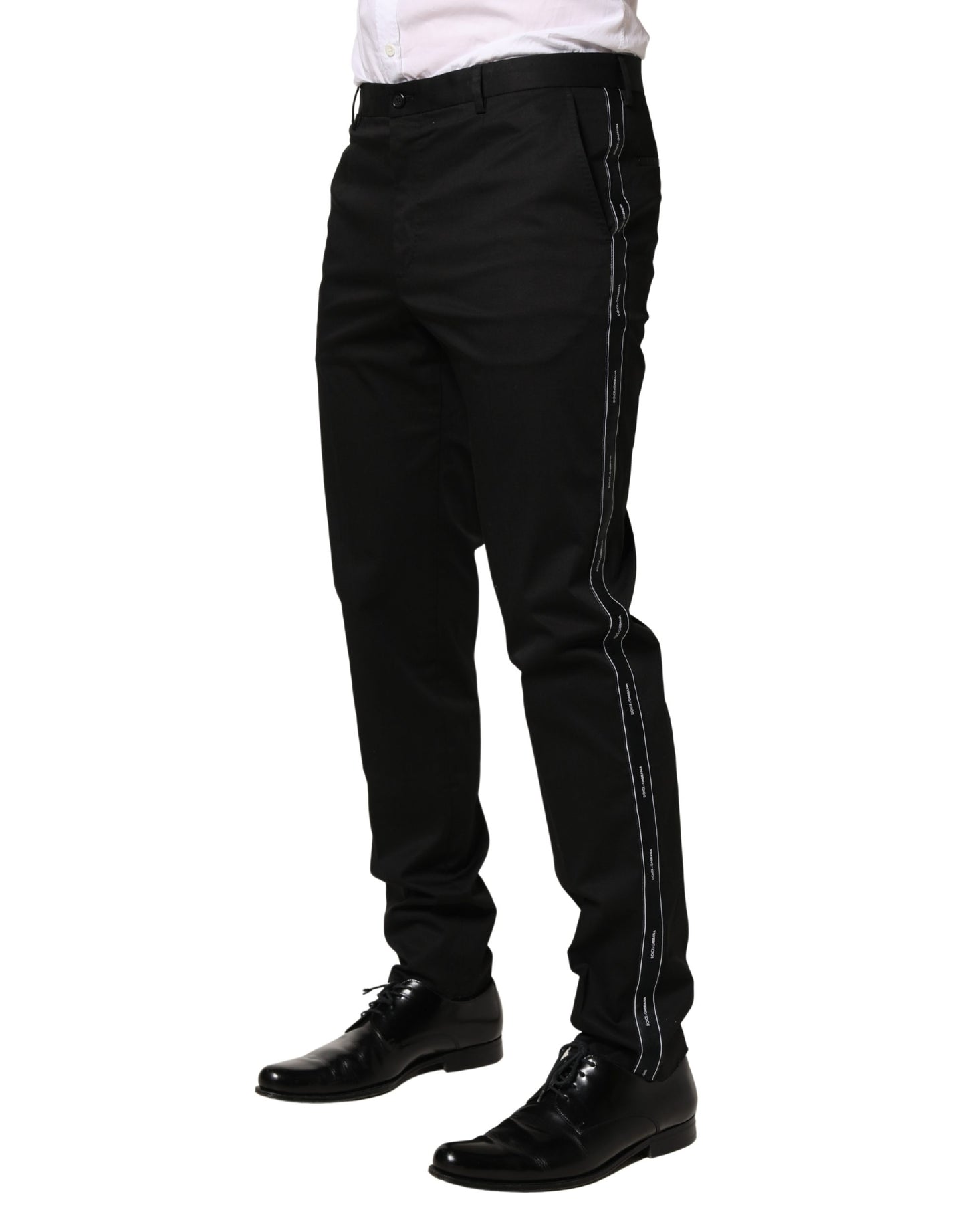 Dolce & Gabbana Black Cotton Skinny Men Dress Trouser Pants