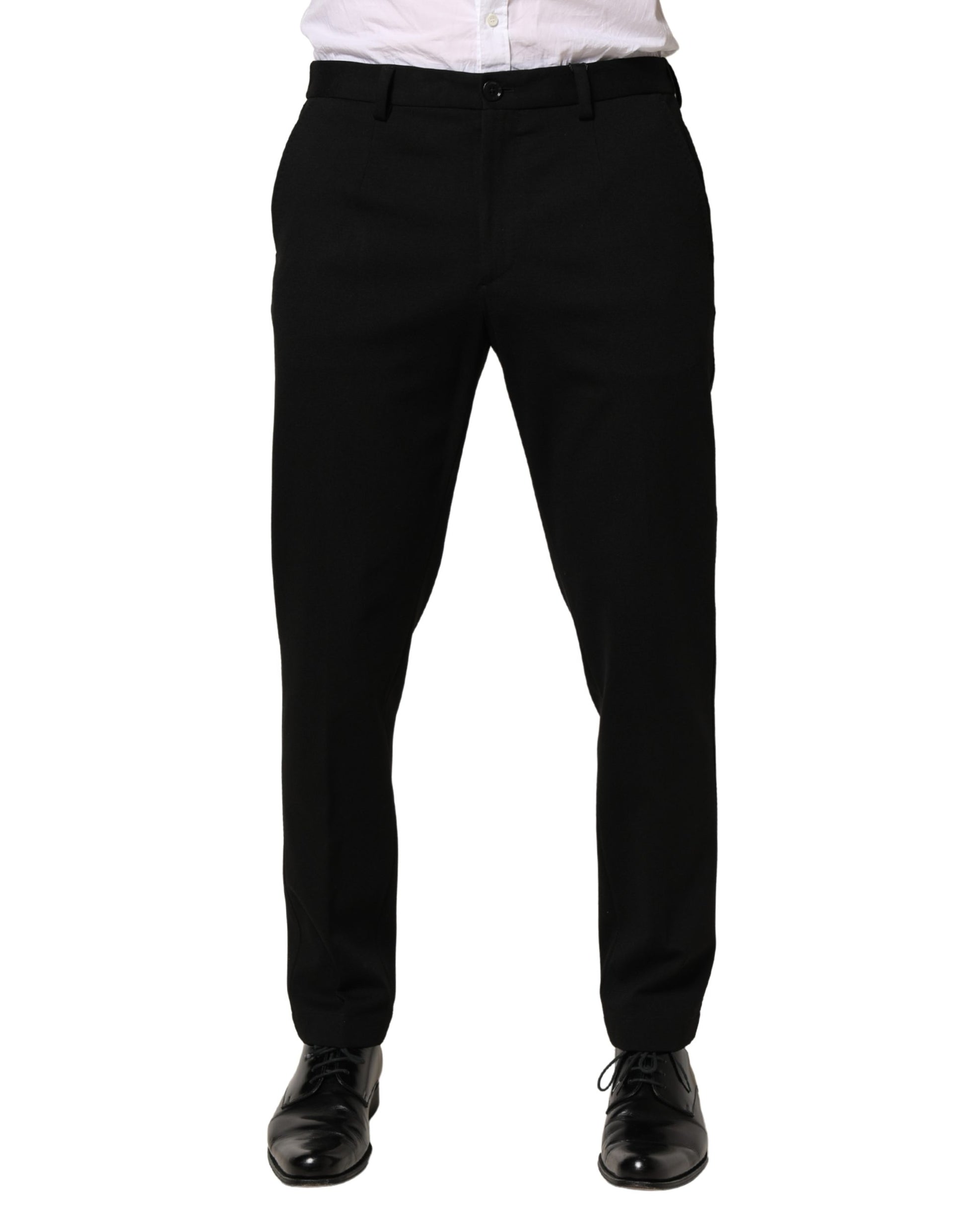 Dolce & Gabbana Black Wool Skinny Men Dress Trouser Pants