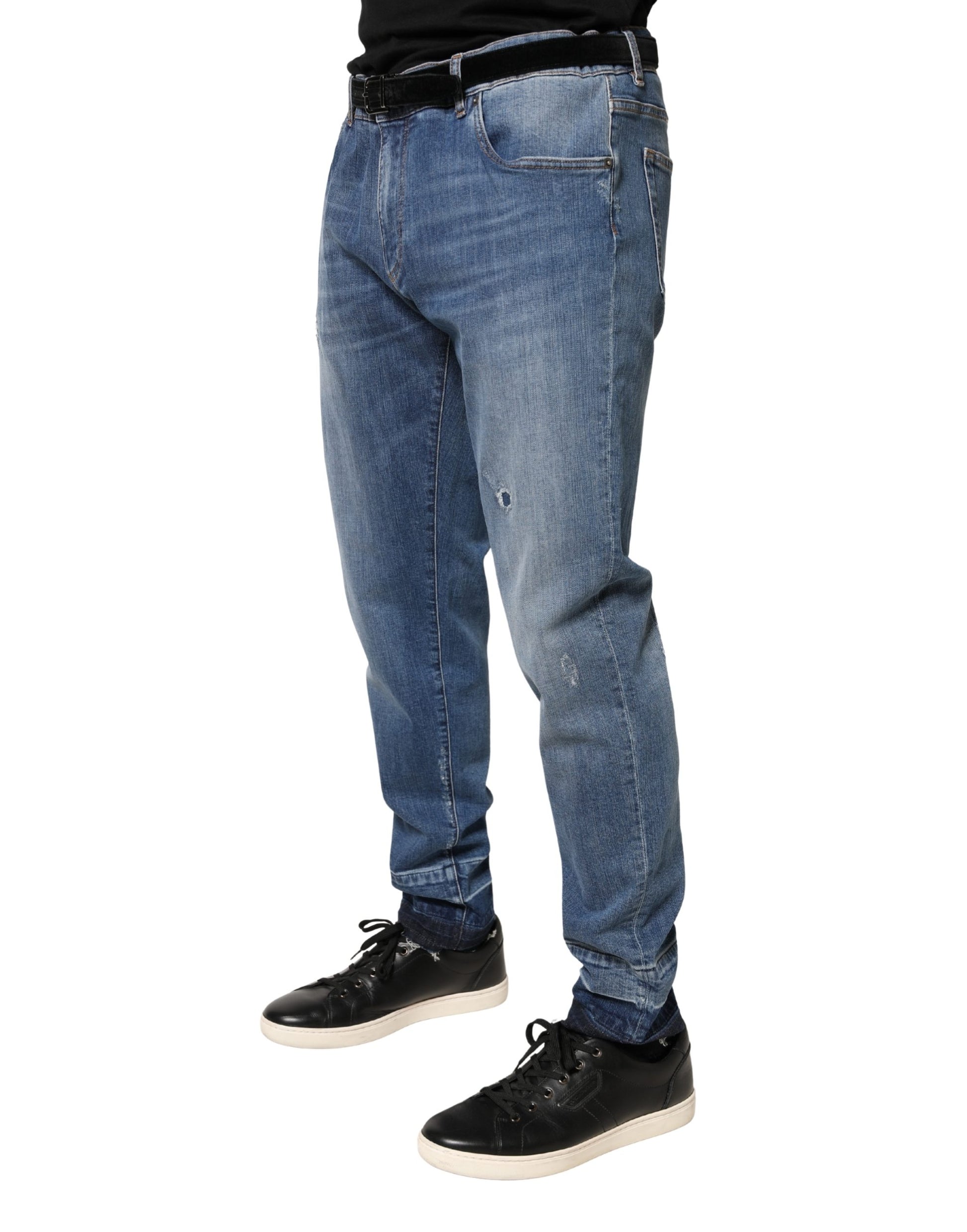 Dolce & Gabbana Blue Tattered Skinny Cotton Denim Jeans