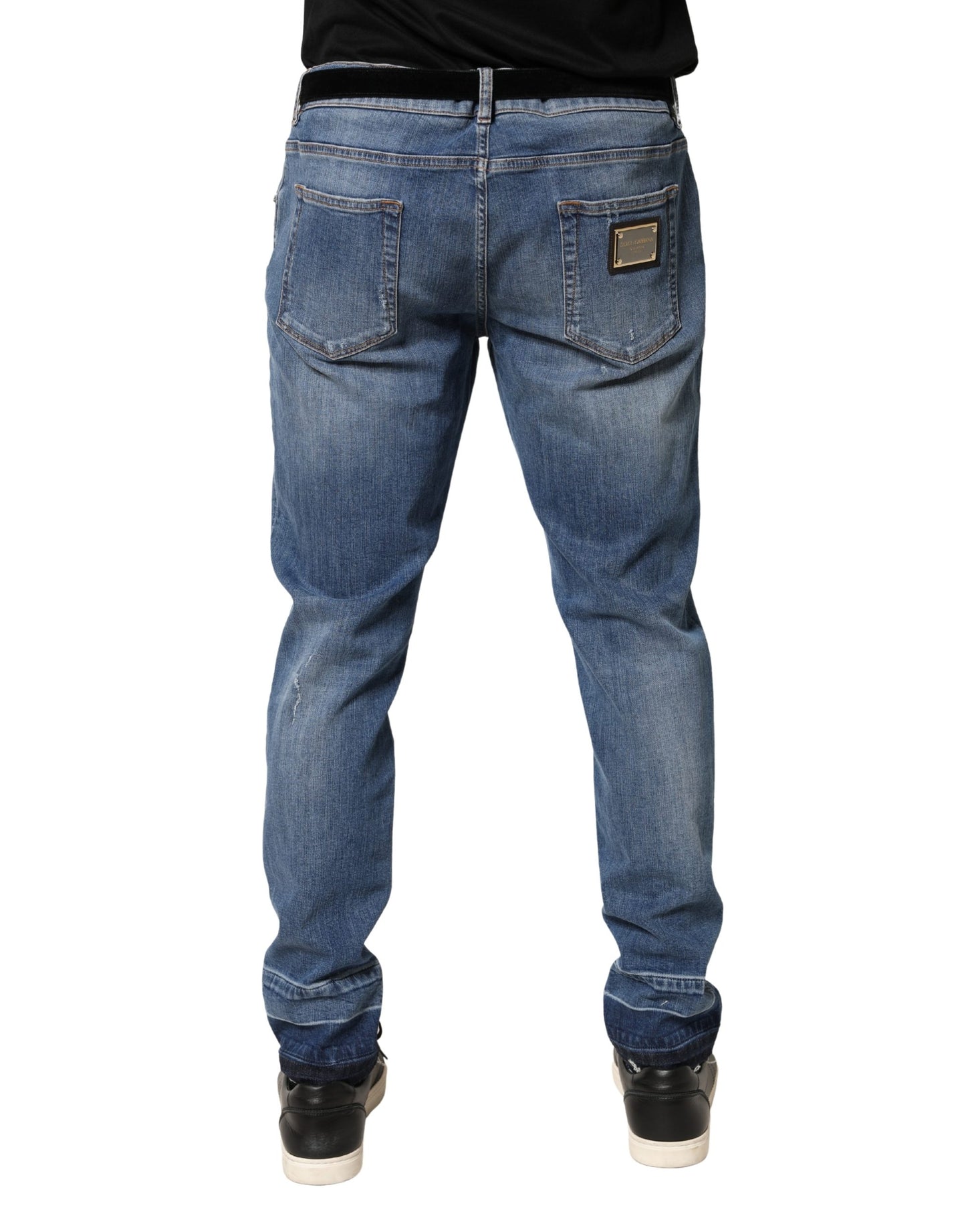 Dolce & Gabbana Blue Tattered Skinny Cotton Denim Jeans