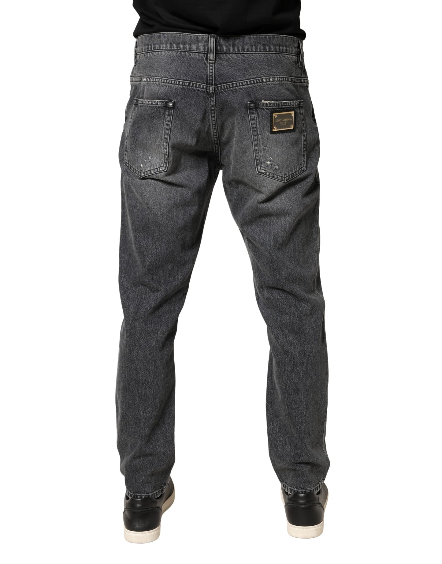 Dolce & Gabbana Dark Gray Tattered Cotton Loose Denim Jeans
