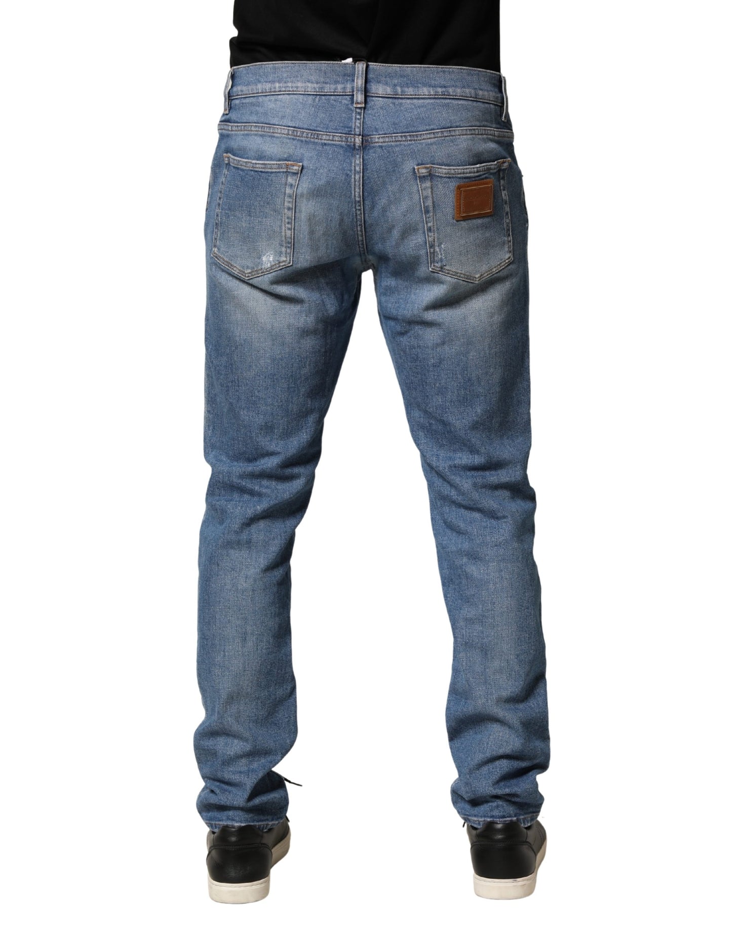 Dolce & Gabbana Blue Tattered Slim Fit Men Cotton Denim Jeans