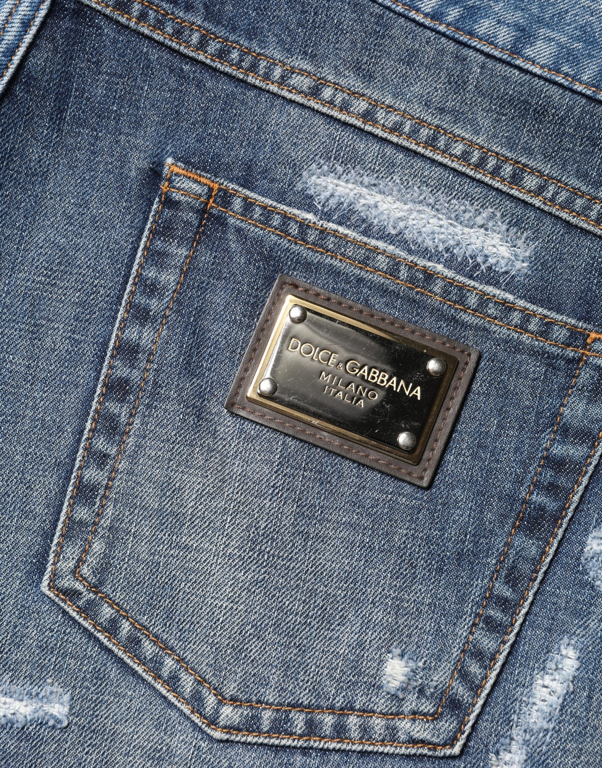 Dolce & Gabbana Blue Floral Embroidery Tattered Denim Shorts