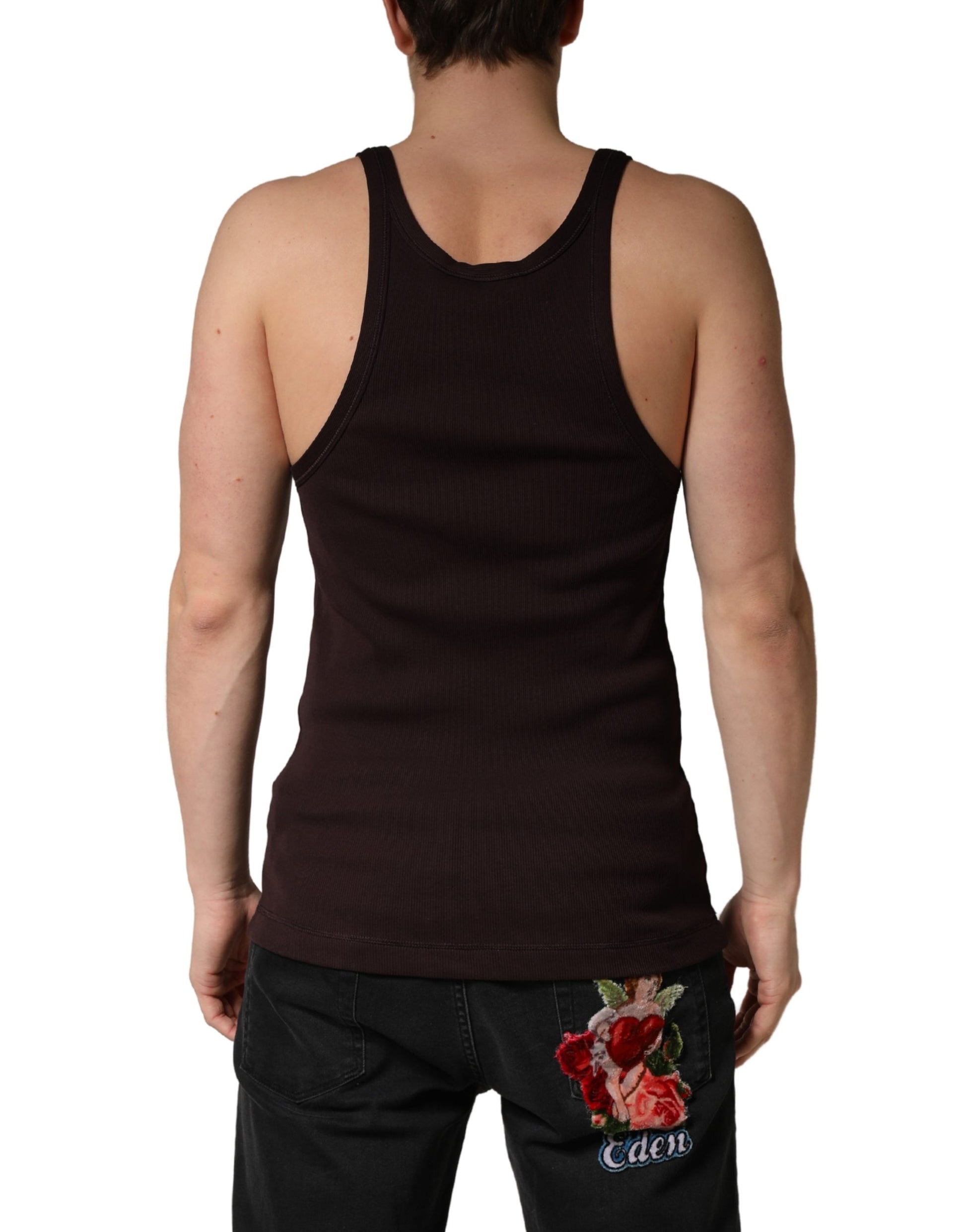 Dolce & Gabbana Brown Sleeveless Round Neck Tank Top T-shirt