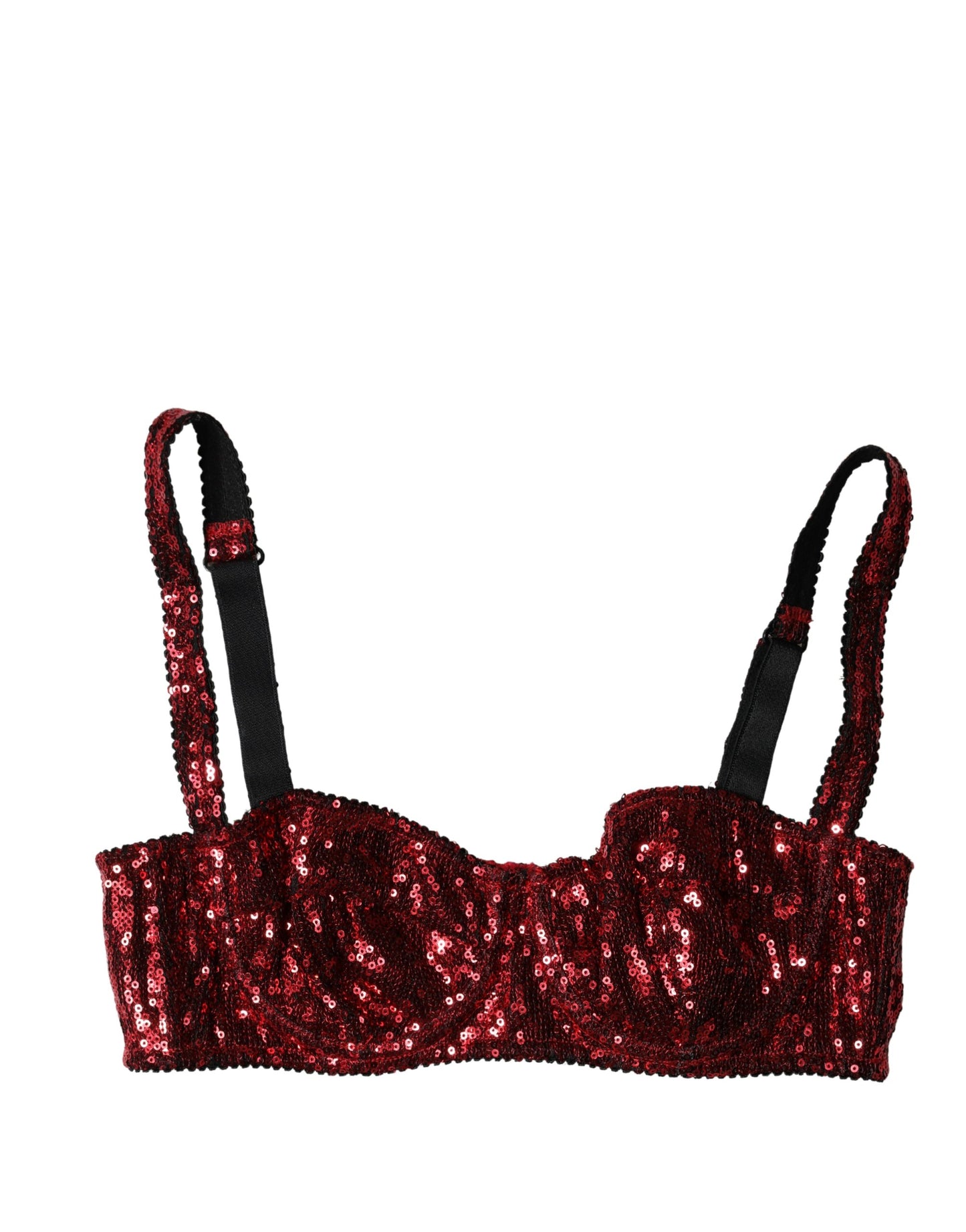 Dolce & Gabbana Red Sequined Nylon Balconnet Bra Underwear