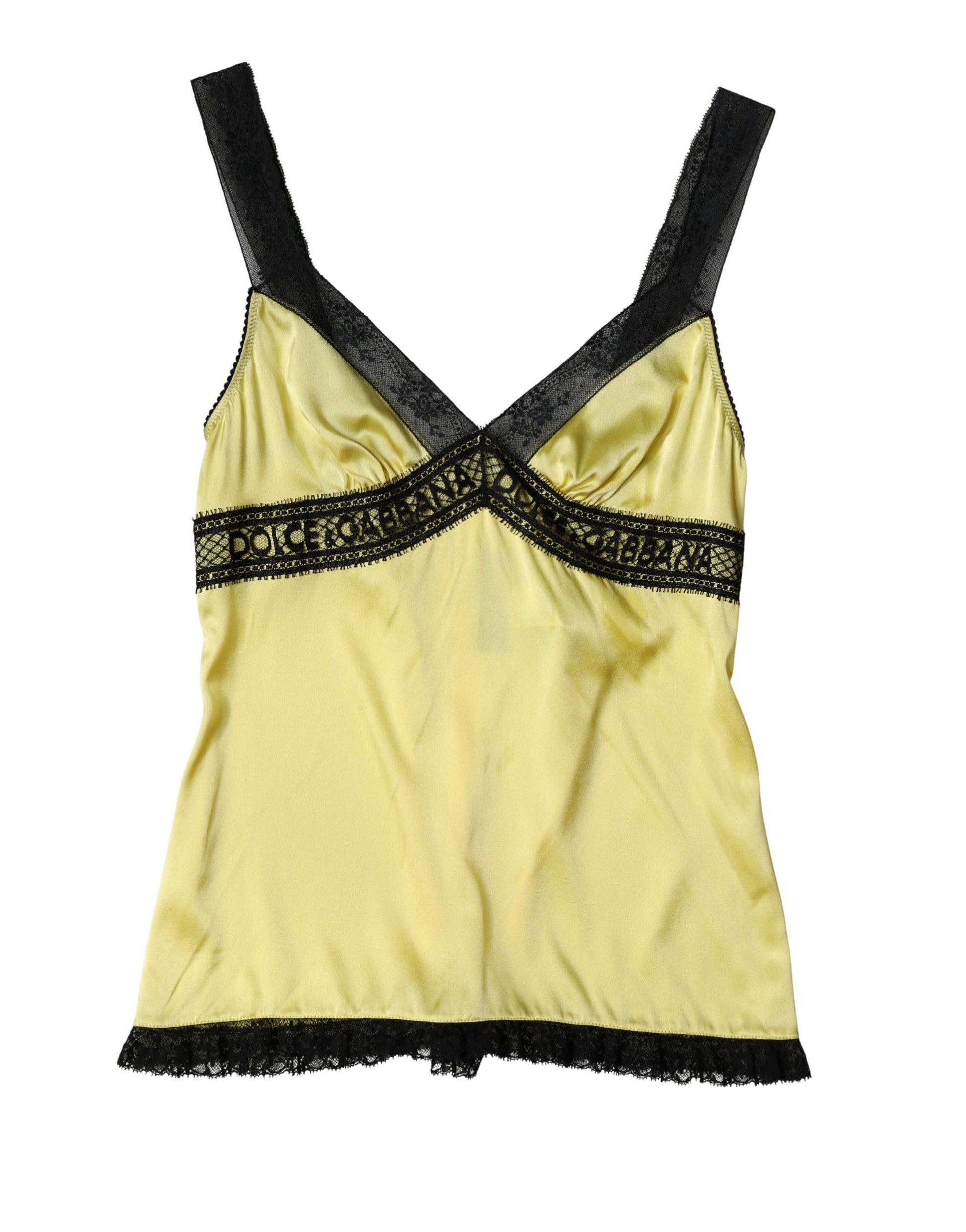 Dolce & Gabbana Yellow Silk Lace Trim Lingerie Top Underwear