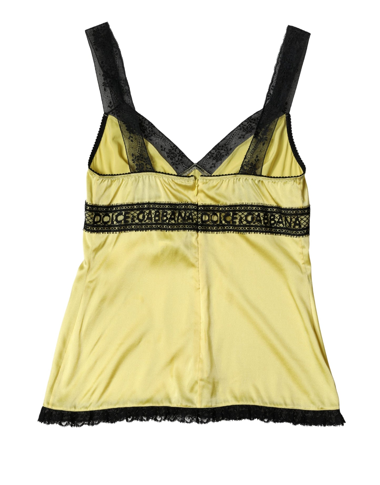 Dolce & Gabbana Yellow Silk Lace Trim Lingerie Top Underwear