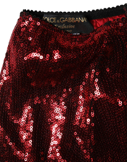 Dolce & Gabbana Red Sequin Embellished High Waist Girdle Underwear