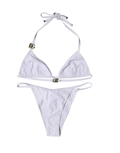 Dolce & Gabbana White Logo Swimsuit 2 Piece Top Bottom Swimwear