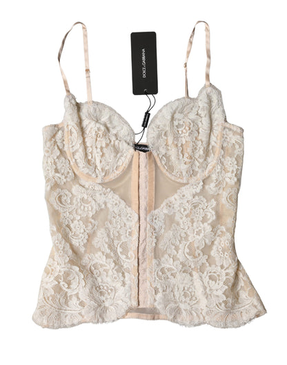 Dolce & Gabbana Beige Floral Lace Corset Lingerie Underwear