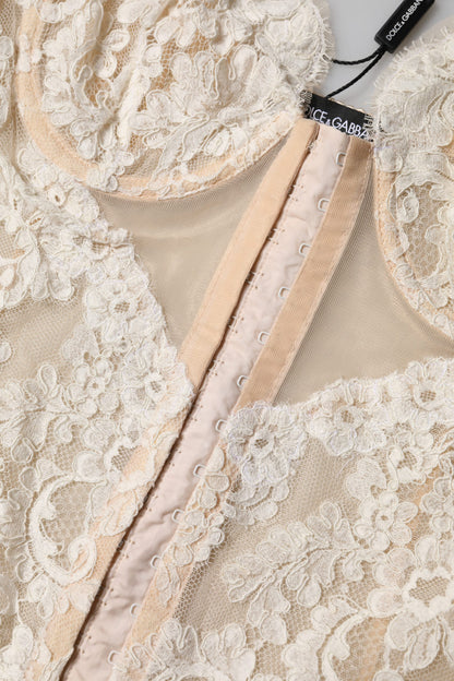 Dolce & Gabbana Beige Floral Lace Corset Lingerie Underwear