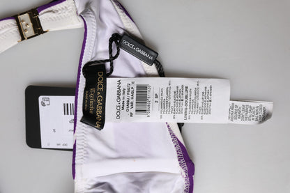 Dolce & Gabbana Purple White Stripes Nylon Bandeau Swimwear
