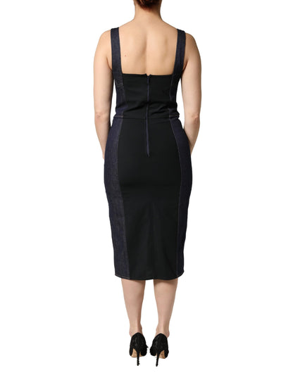 Dolce & Gabbana Dark Blue Cotton Denim Sheath Midi Dress