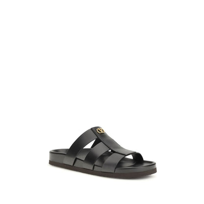 Valentino Garavani Black Calf Leather Bos Taurus Sandals