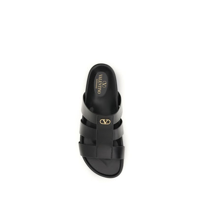 Valentino Garavani Black Calf Leather Bos Taurus Sandals