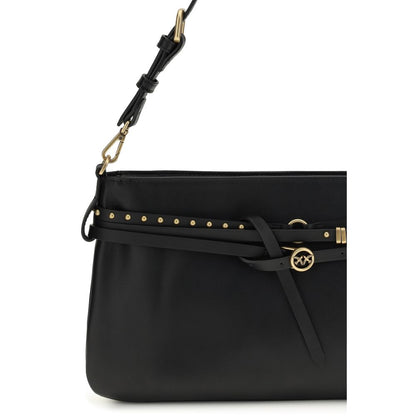 PINKO Black Calf Leather Bos Taurus Shoulder Bag