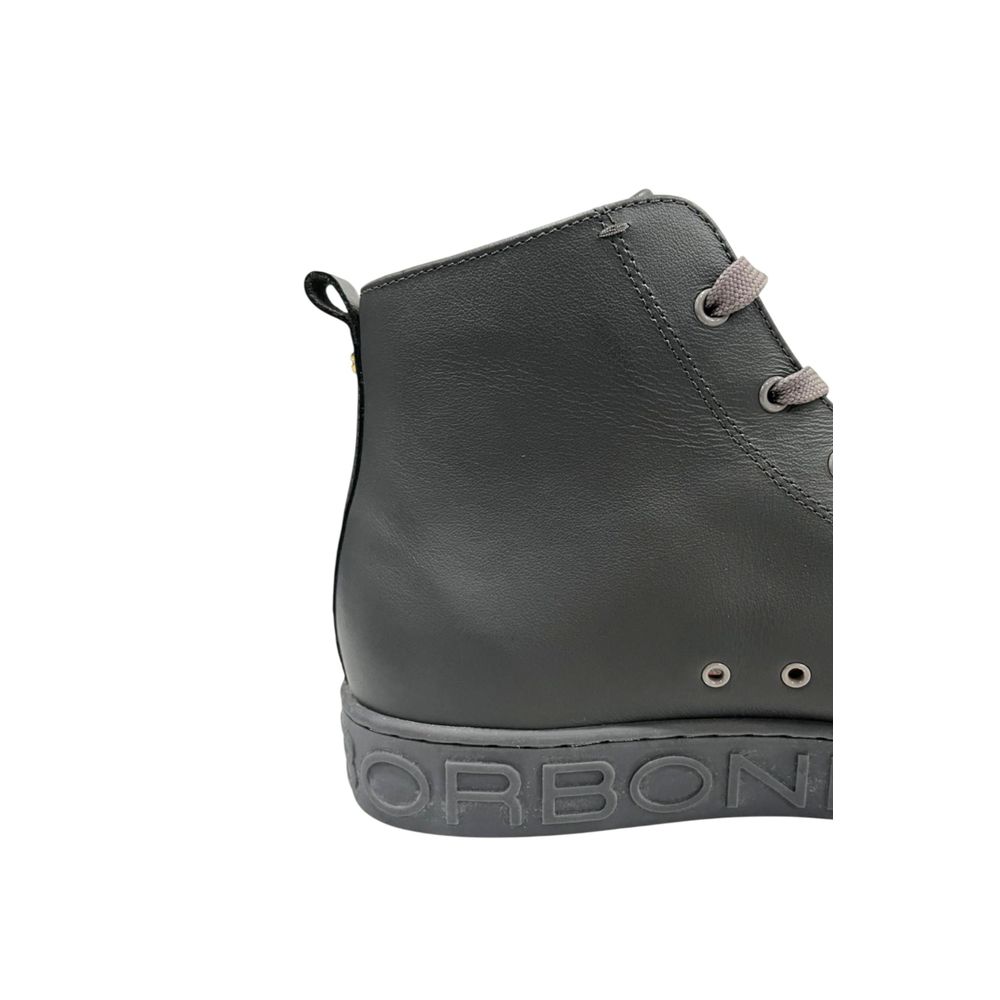 Borbonese Grey Genuine Leather Men Sneaker