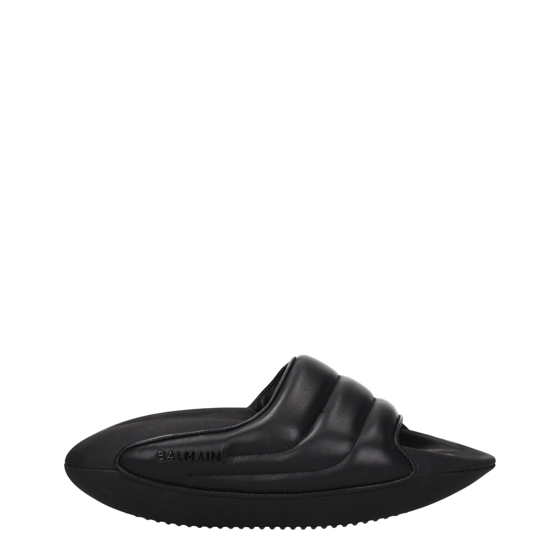 Balmain Black Leather Slippers