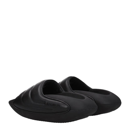 Balmain Black Leather Slippers