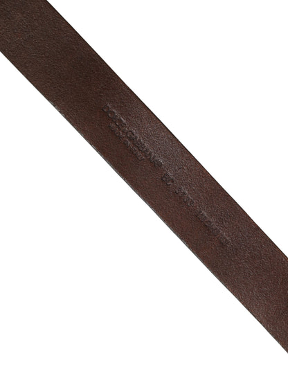 Dolce & Gabbana Men Brown Calf Leather Logo Metal Buckle Belt