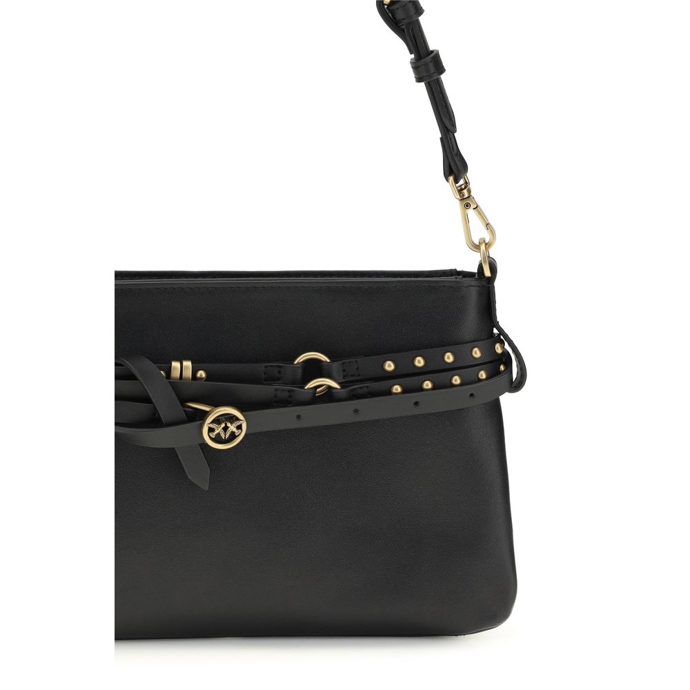 PINKO Black Calf Leather Bos Taurus Shoulder Bag