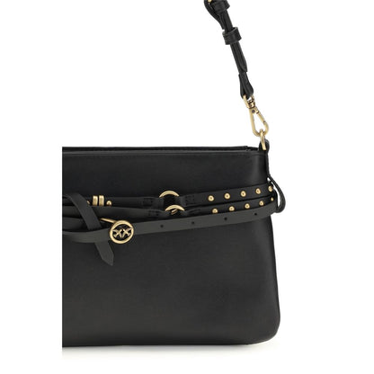 PINKO Black Calf Leather Bos Taurus Shoulder Bag