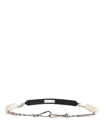 Dolce & Gabbana Black Leather Silver Chain Bag Accessory Shoulder Strap