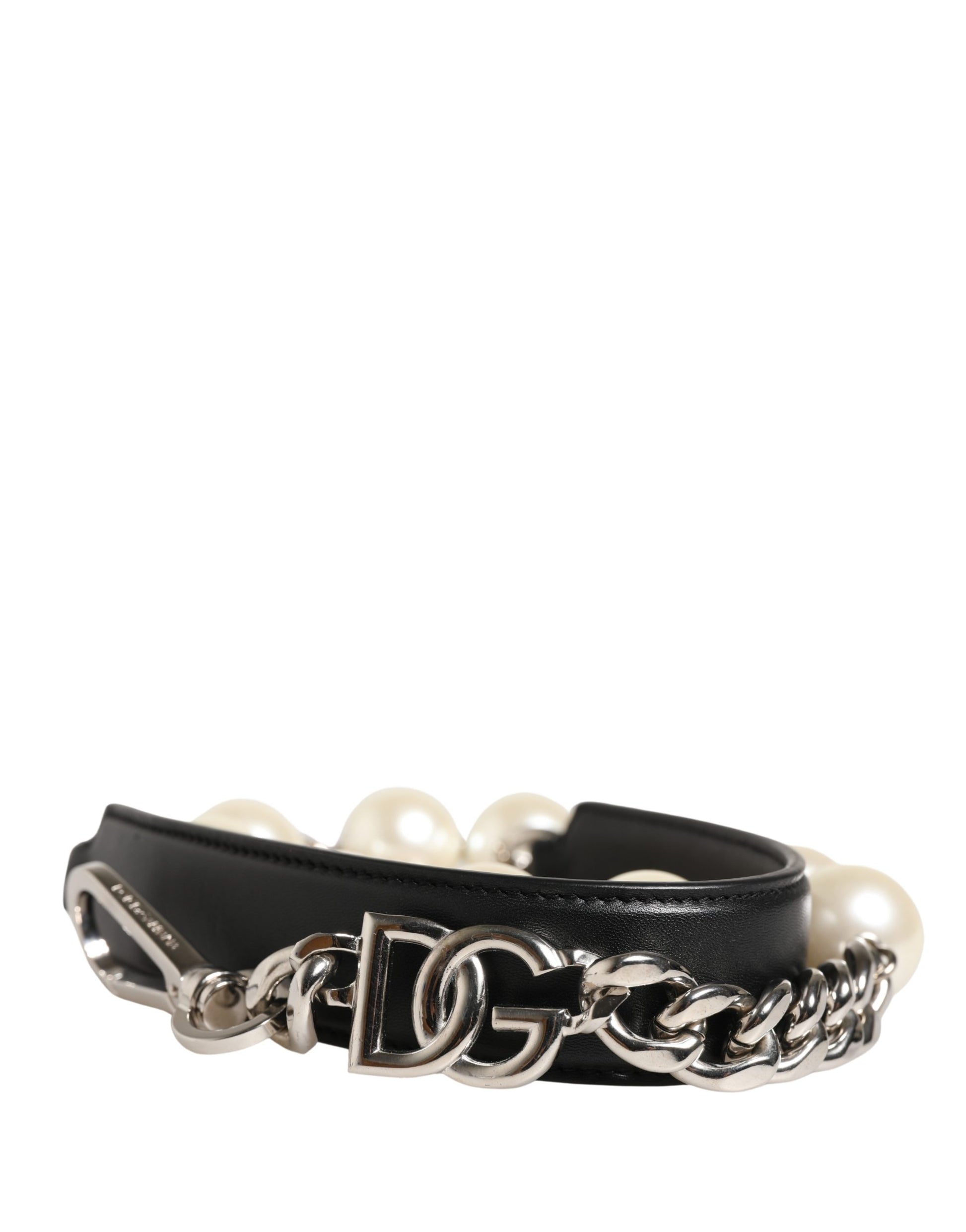 Dolce & Gabbana Black Leather Silver Chain Bag Accessory Shoulder Strap