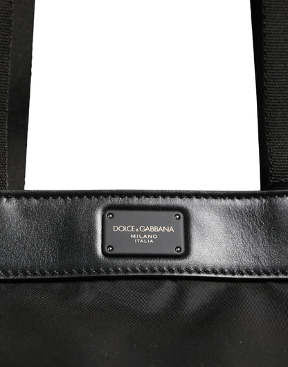 Dolce & Gabbana Black Leather #DGFamily Patch Shopping Tote Borse Bag