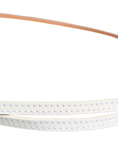 Ermanno Scervino White Leather Skinny Gold Metal Buckle Belt