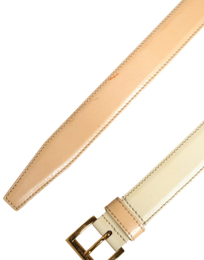 Prada Beige Leather Logo Waist Women Gold Metal Buckle Belt