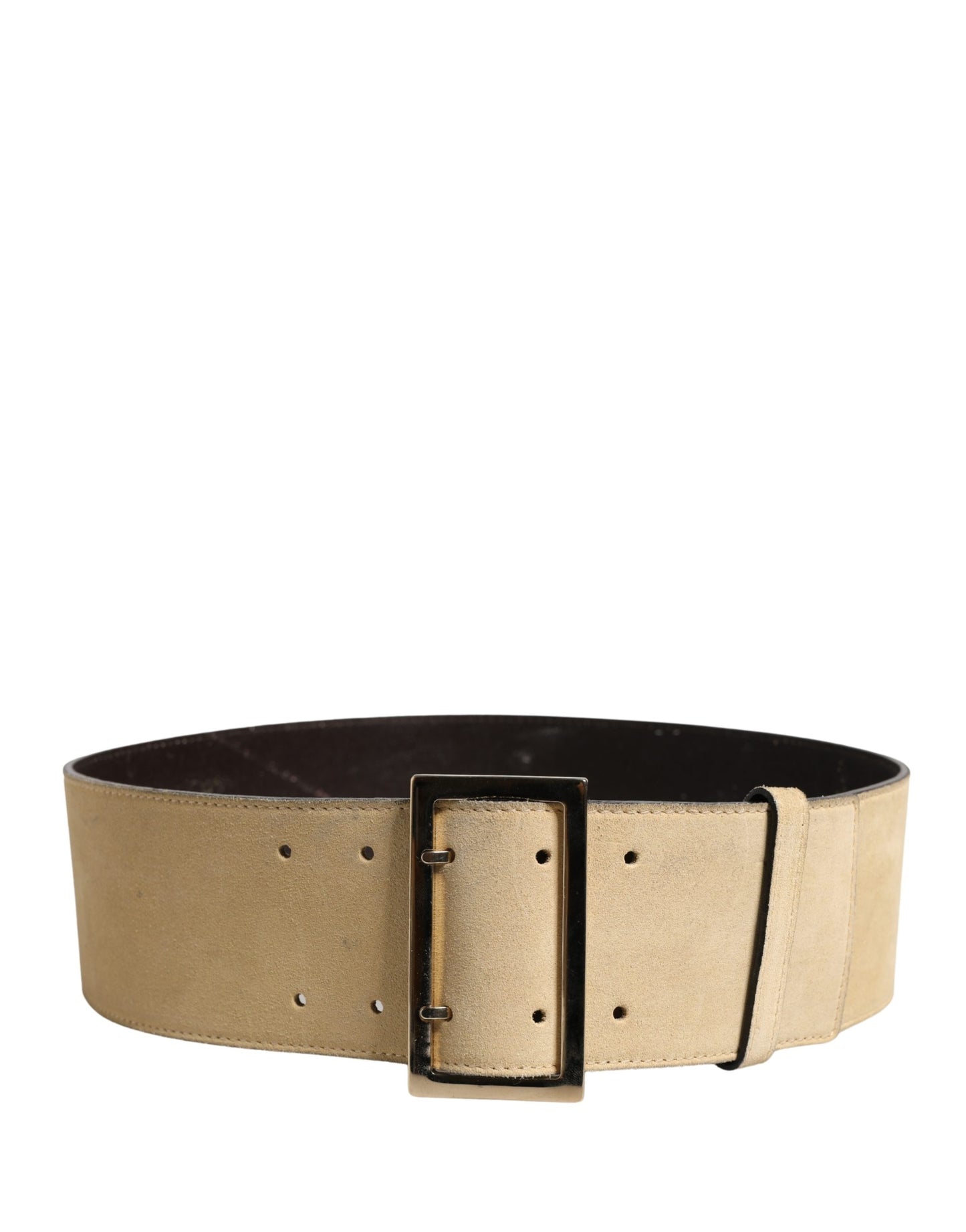 Versace Beige Suede Leather Silver Metal Buckle Belt