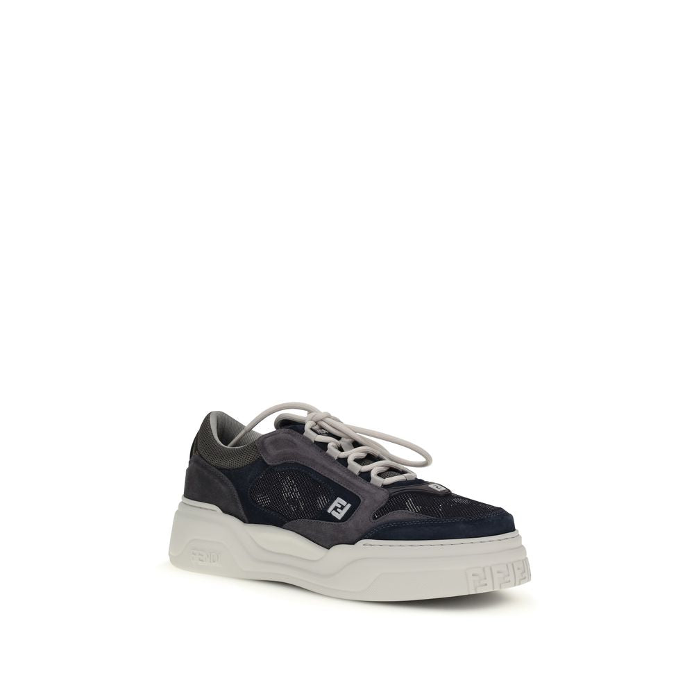 Fendi Gray Calf Leather Bos Taurus Athletic Sneakers