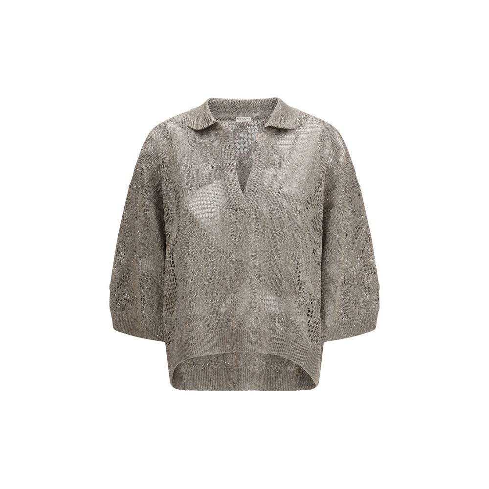 Brunello Cucinelli Beige Linen Polo Shirt