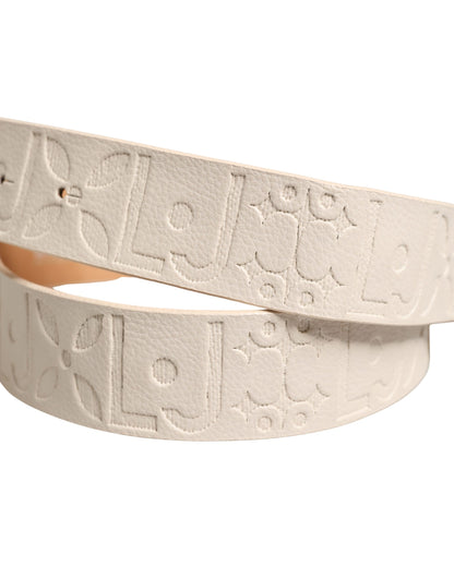 Liu Jo Beige Leather Wide Waist Silver Metal Buckle Waist Women Belt
