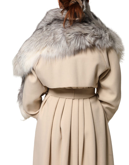 Dolce & Gabbana White Fox Fur Neck Wrap Warmer Winter Scarf