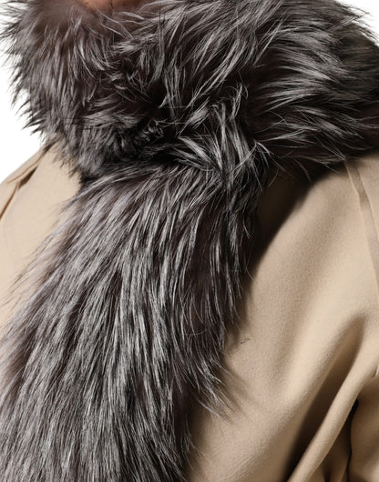 Dolce & Gabbana Gray Fox Fur Neck Wrap Warmer Winter Scarf