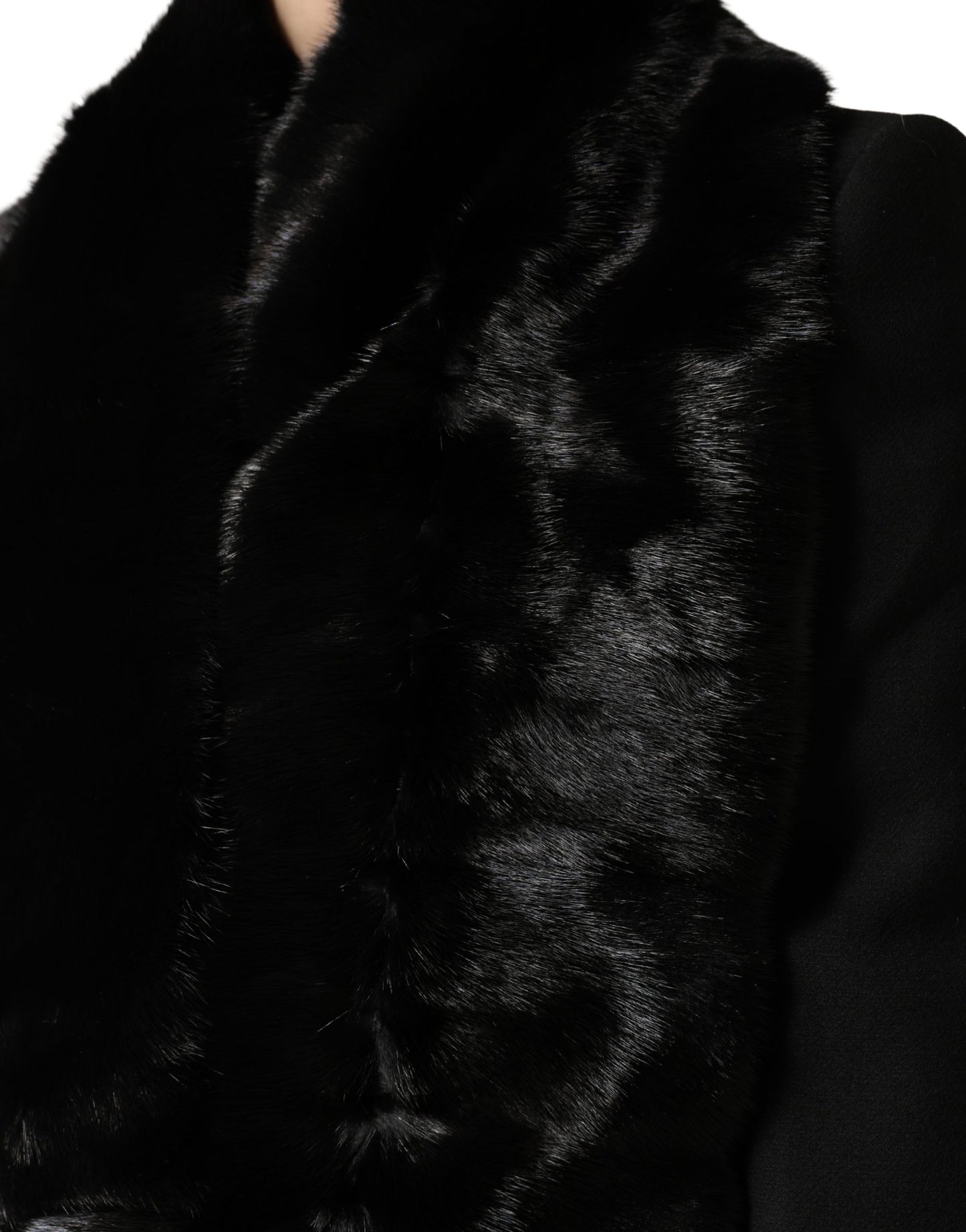 Dolce & Gabbana Black Fur Shawl Neck Wrap Cover Collar Scarf