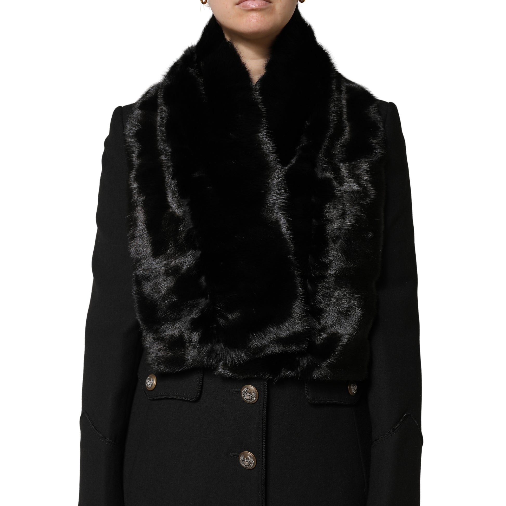 Dolce & Gabbana Black Fur Shawl Neck Wrap Cover Collar Scarf