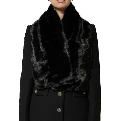 Dolce & Gabbana Black Fur Shawl Neck Wrap Cover Collar Scarf