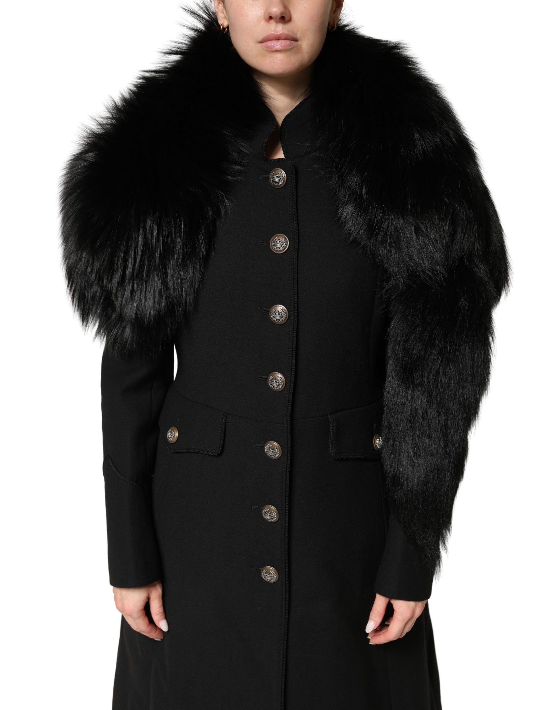 Dolce & Gabbana Black Fox Fur Neck Wrap Warmer Winter Scarf