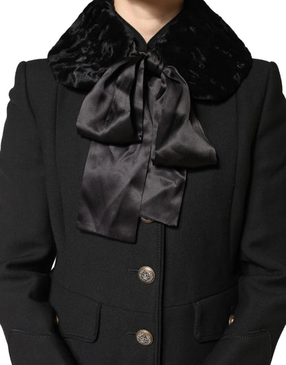 Dolce & Gabbana Black Lamb Fur Women Neck Warmer Winter Scarf